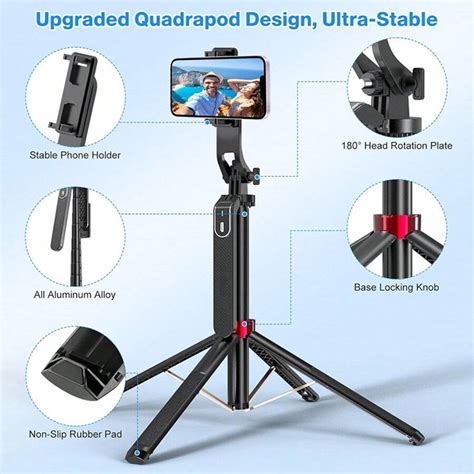 Extendable Phone Tripod,Selfie Stick Phone Vlog Tripod Stand Quadrapod ...