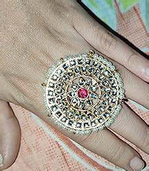 ZAVERI PEARLS Gold Tone Kundan & Pearls Ethnic Adjustable Finger Ring ...