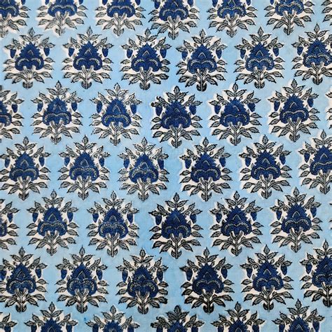 Pure Cotton Jaipuri Blue With Dark Blue With Grey Flower Bud Hand Bloc ...