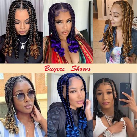 Buy 6 Packs Crochet Box Braids Curly Ends Ombre Blue Hair Extensions 10 ...