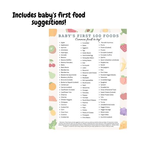 BLW Baby's 100 First Foods Tracker - Printable Chart - Instant Download ...
