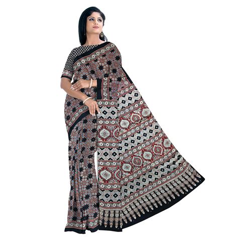 Ajrakh Print Saree – Mytr