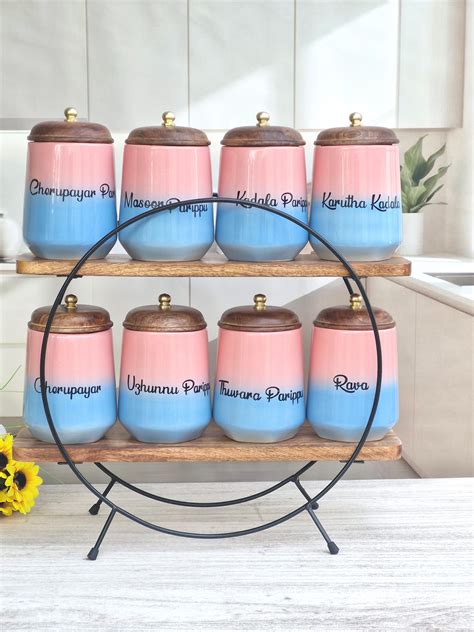 Blush & Blue Indian Airtight Jars Kitchen Display Essential Canister ...