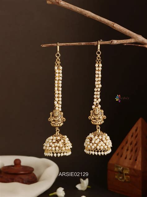 Temple Pearl Jhumka with Earchains – Arshis