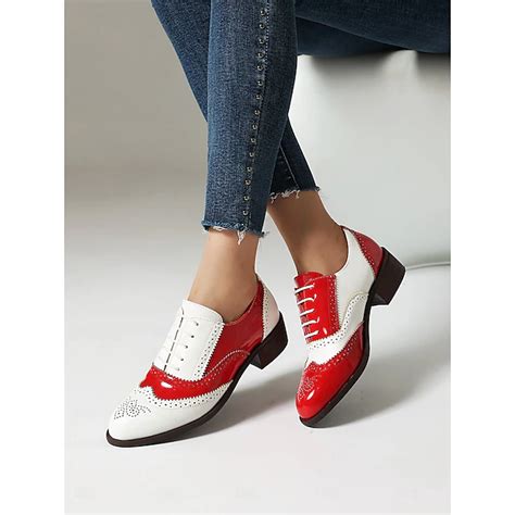 Women's Tri-Color Brogue Oxford Shoes with Wingtip Design and Low Heel ...