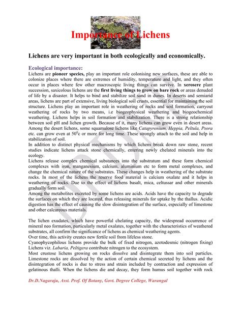 Importance of Lichens (Ecological and Economic Importance) by DrD Nagaarju | PDF