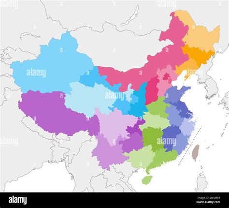 vector map of China provinces colored by regions with neighbouring ...