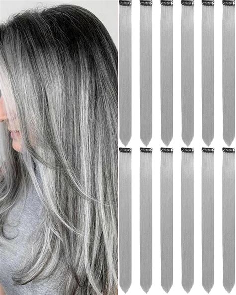 Amazon.com : Olldag 12 PCS Grey Hair Extensions Clip in, 22 Inch ...