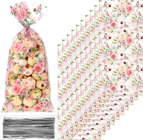 Amazon.com: Pasimy 100 Pcs Pink Stripes Candy Bags Pink Cellophane ...