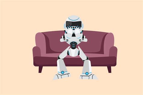 Business design drawing depressed robot sitting on sofa and holding ...
