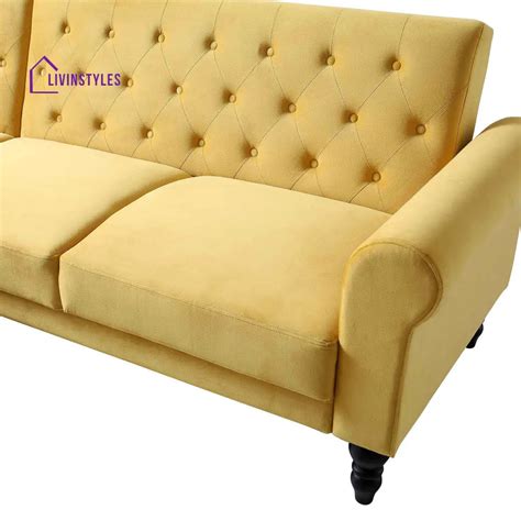 Anika Chesterfield Chaise Sofa bed in Mustard Yellow Velvet – LivIn Styles