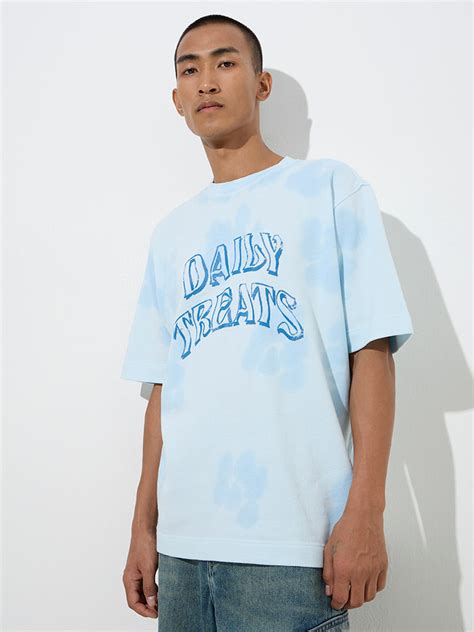 Buy Nuon Light Blue Text Design Relaxed-Fit Cotton T-Shirt from Westside