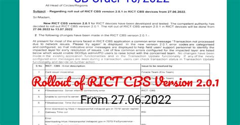 SB Order 10/2022 | Roll out of RICT CBS version 2.0.1 in RICT CBS ...