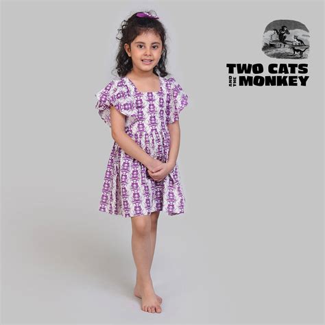 Cotton Flutter Sleeve Frock For Girls with Two Foolish Cats And The Cl ...