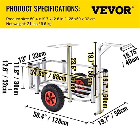 Buy VEVOR Beach Fishing Cart, 50.4L x 19.7W x 27.6H Fish and Marine ...