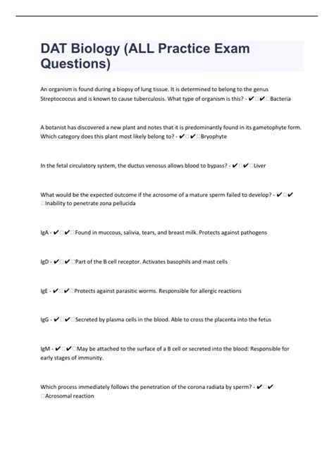 DAT Biology 35 Practice Exam Questions And Answers - DAT - Stuvia US