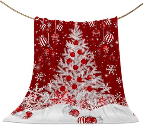 Amazon.com: Red Christmas Throw Blankets, White Xmas Tree Snowflakes ...