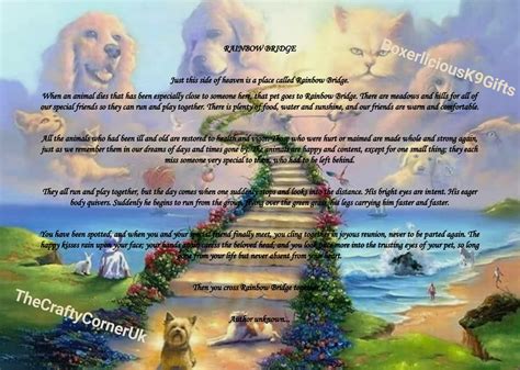 Rainbow Bridge Poem Pet CATS & DOGS Loss Memorial Bereavement Colour ...