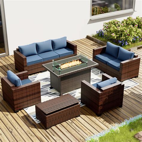 Amazon.com: Amopatio Patio Furniture Set with Fire Pit Table, 9 Pieces ...
