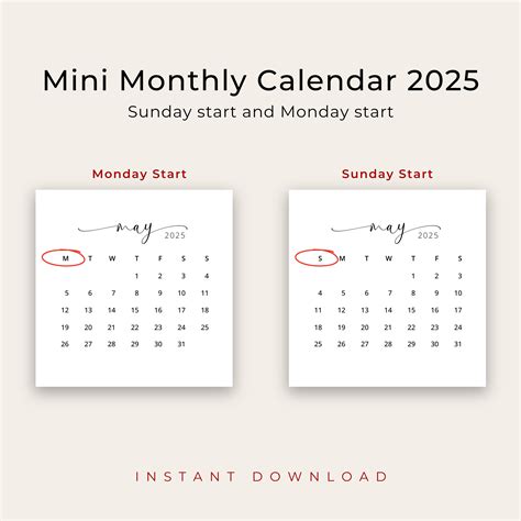 Mini Calendars 2025