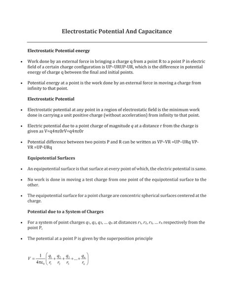 Image result for Electrostatic Potential and Capacitance Notes