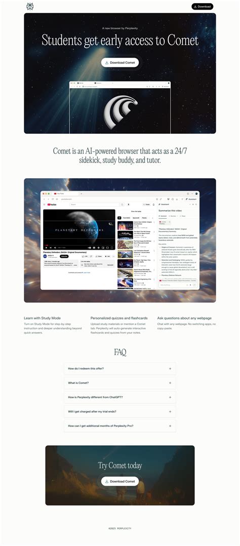 Comet – Student Access - One Page Website Award