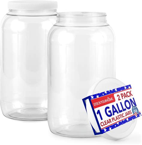 Amazon.com: Stock Your Home 1 Gallon Clear Plastic Jars with Lids (2 ...