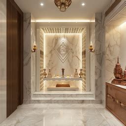 Contemporary Canadian Walnut Mandir Unit Design With CNC Cut Panels