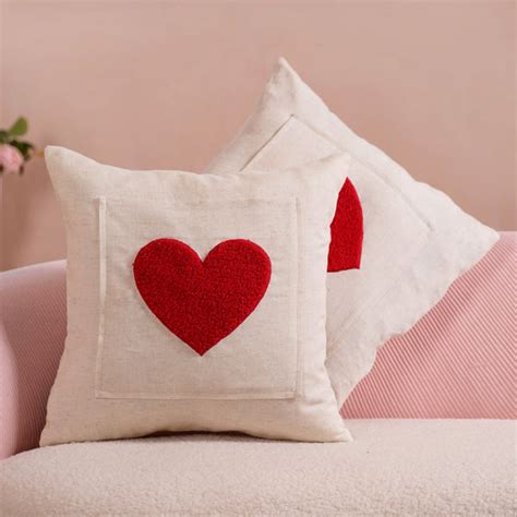 Set Of 2 Love Heart Linen Cushion Cover With Pocket 16x16 Inch Online ...