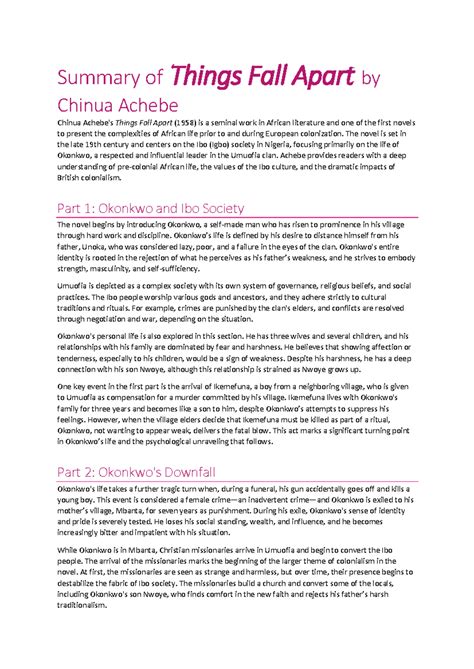 Summary of Things Fall Apart by Chinua Achebe - Summary of Things Fall ...