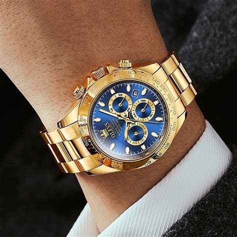 Buy Olevs Men Wristwatch Automatic Chronograph Waterproof Adult Gold ...