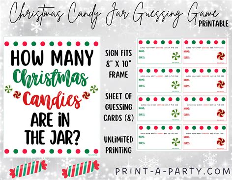 Christmas Candy Guessing Game How Many Candies in Jar Holiday Party ...