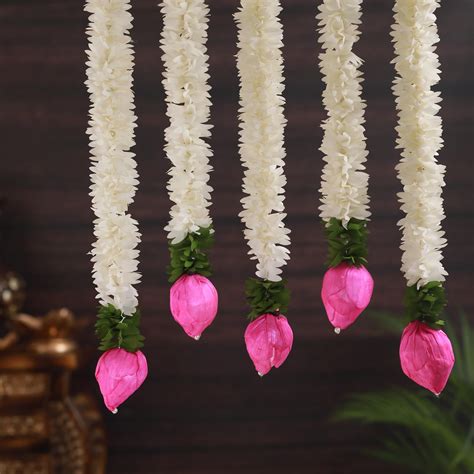 Buy TIED RIBBONS 14 Inch Strings Jasmine Garland Toran with Lotus Buds ...