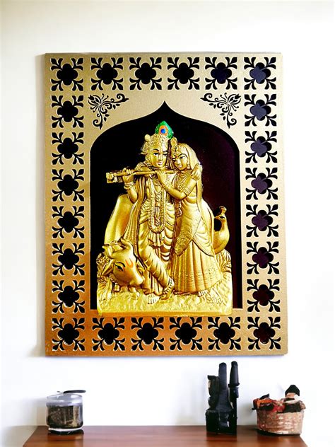 Golden Radha Krishna Wall Hanging - Hindu Love – Karigaari India