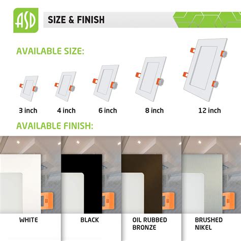 ASD 8 Inch Ultra Thin Square LED Recessed Lighting, 3000K-4000K-5000K ...