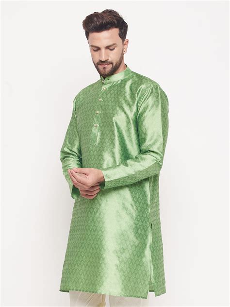 Buy VM by Vastramay Men's Mint Green Silk Blend Kurta Online at Best ...