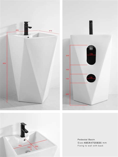 B Backline Ceramic Pedestal Free Standing Wash Basin Square 16 X 16 X