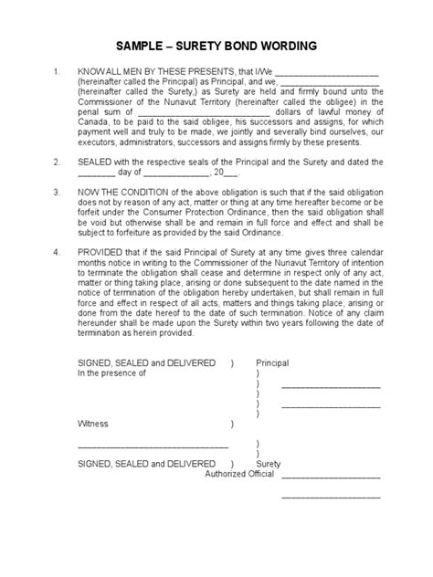 Image result for Example of Surety Bond