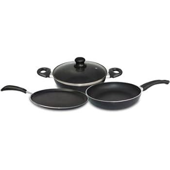 Buy Bajaj Majesty Duo Non-Stick Cookware Set, 3 Pieces, Red Online at ...
