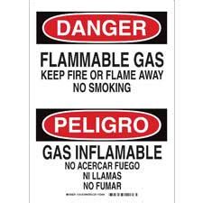 Bilingual DANGER Flammable Gas Keep Fire Or Flame Away No Smoking Sign ...