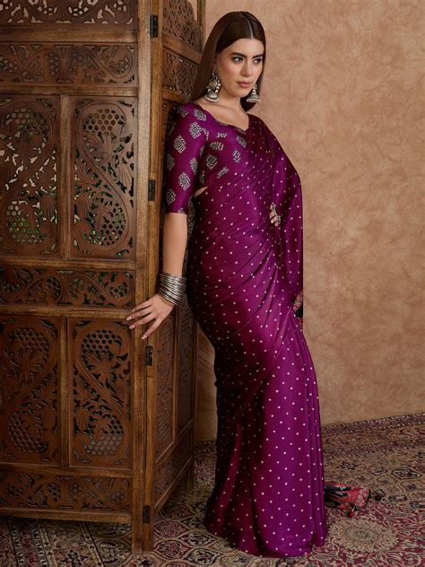 Buy Wine Semi Modal Saree With Blouse Piece 50280 Online | Karagiri