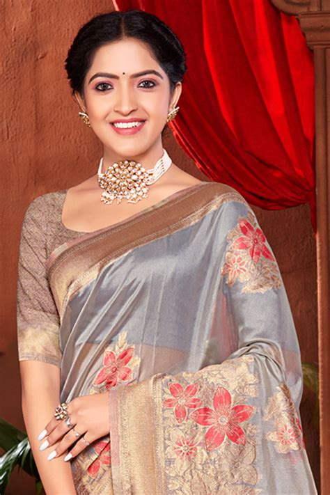 Buy Coin Grey Banarasi Silk Saree online-Karagiri