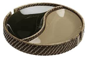 Pomerantz 2 Section Swirl Cermaic Servware In A Rattan Caddy : Amazon ...