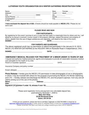 Fillable Online LUTHERAN YOUTH ORGANIZATION 2010 WINTER GATHERING ...