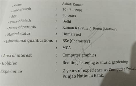 read the following biodata.Write the biographical sketch of the person ...