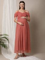 Romantic Tulle Maternity Maxi Dress- Peach