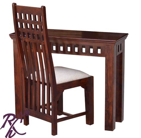 Solid Wood Kubera Design Writing Table Set With One Chair - RAJ HANDICRAFT