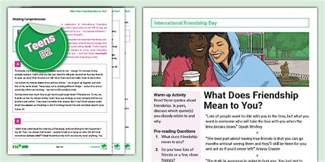 ESL International Friendship Day Reading Comprehension B2