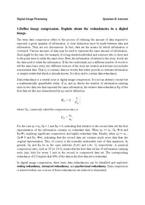 DIP-8 - Lecture Notes on Data Redundancies in Image Compression - Studocu