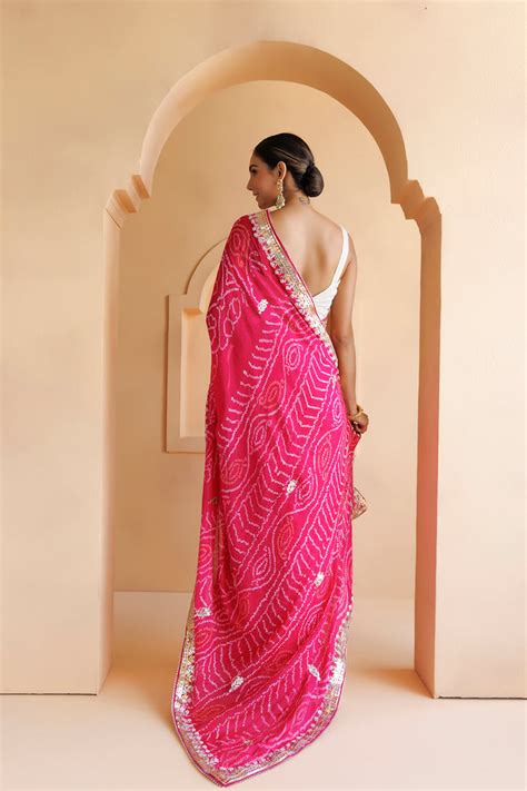 Shop Pink Pure Georgette Hand Gota Patti Saree – Geroo Jaipur